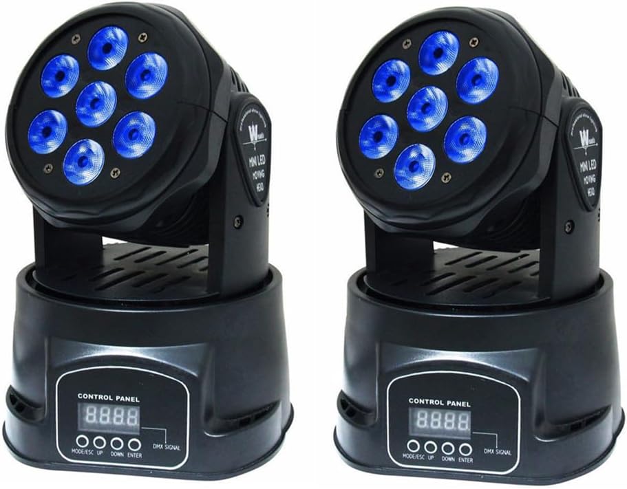 XPCLEOYZ 2PCS Moving Head Dj Lights,7 x 12W RGBW Stage Lighting Mini Moving Head, DMX DJ Lights Remote Control Sound Activated, Mini Moving Heads Wash Light for Parties